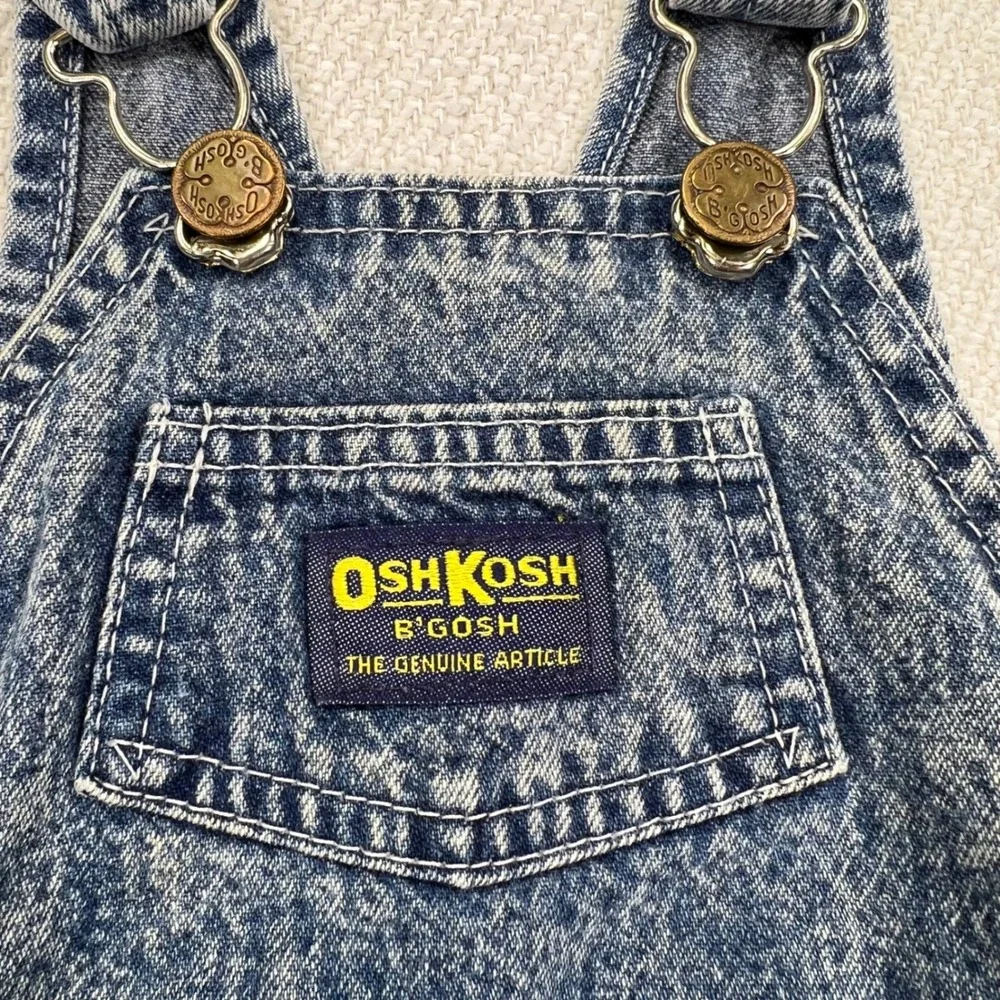 OshKosh B'gosh Denim Shortalls Kids 18M Blue Acid Wash VTG 80s Made in USA